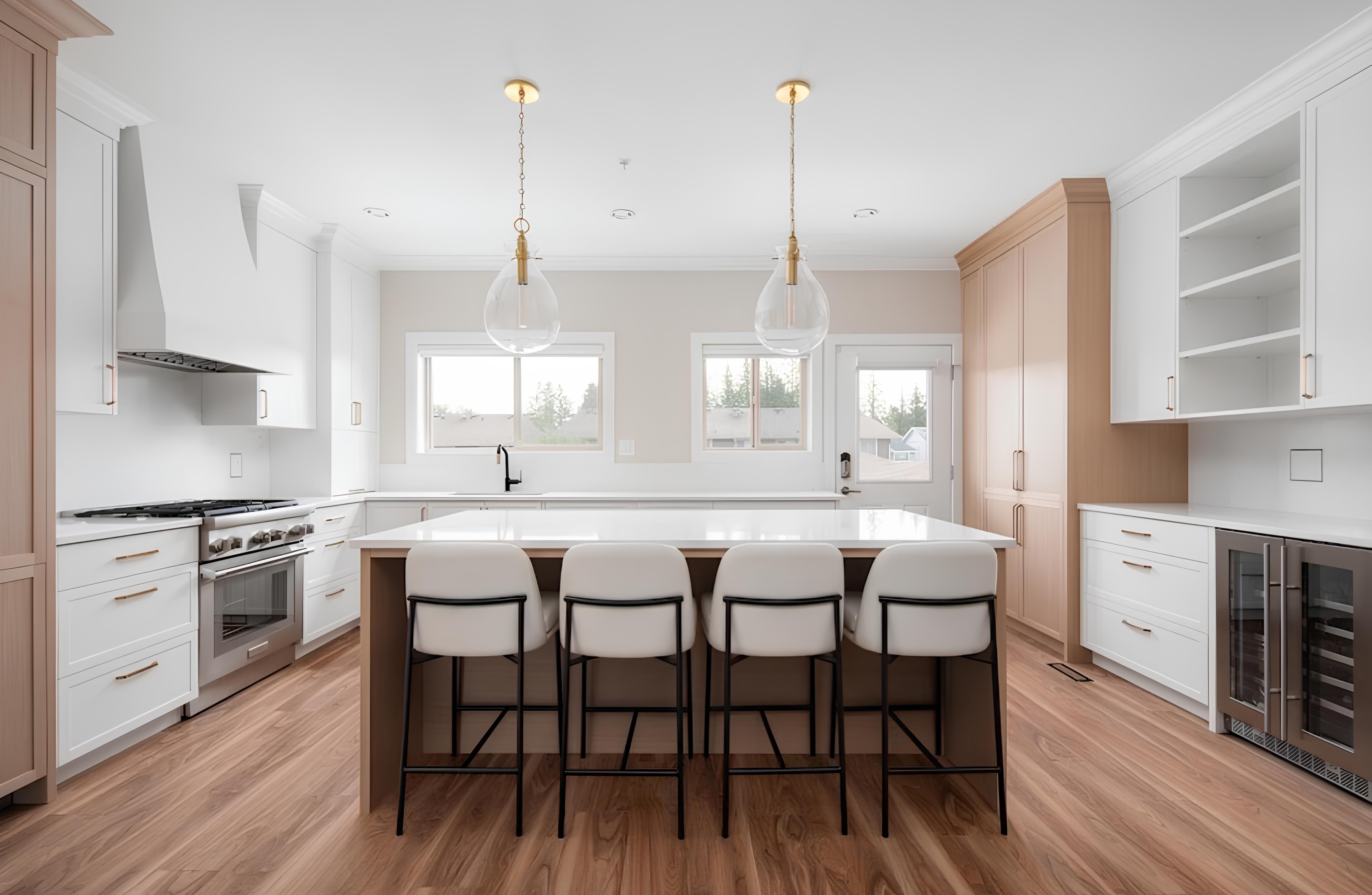 Modern kitchen featuring custom cabinetry design and installation by Oak Pine Design Vancouver